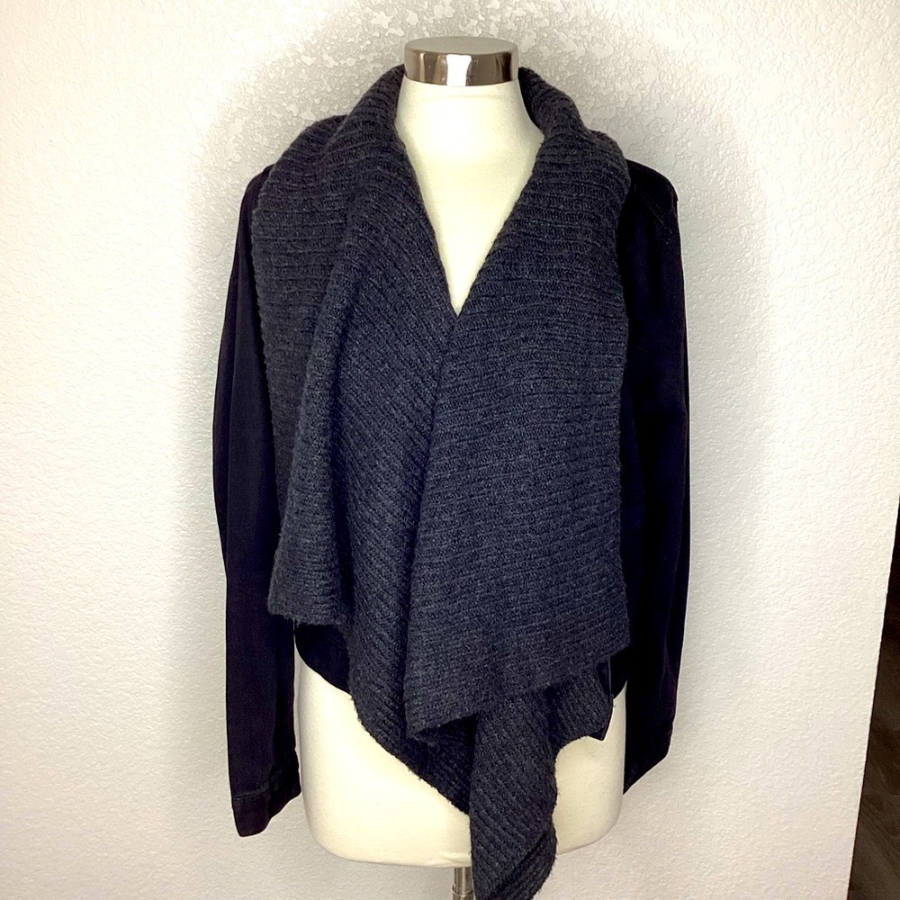 ABERCROMBIE & FITCH SIZE L BLACK JEAN JACKET SCARF TOP SWEATER‎ FALL WINTER GUC